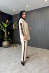 Leopar Detaylı Pantolonlu Takım Krem