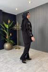 Leopar Detaylı Pantolonlu Takım Siyah