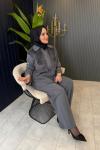 Gül Ve Peluş Detaylı Pantolonlu Takım Antrasit