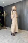 Belden Büzgülü Kürk Detaylı Etekli Takım Bej