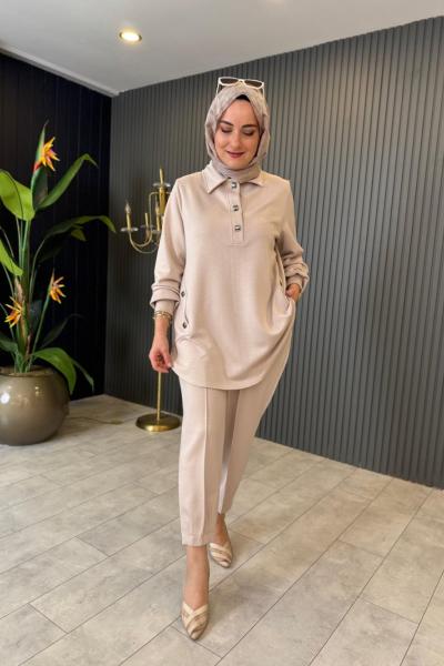 Melina Oysho Pantolonlu Takım Bej