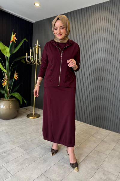 Luna 3lü Etekli Bambu Takım Bordo