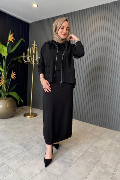 Luna 3lü Etekli Bambu Takım Siyah