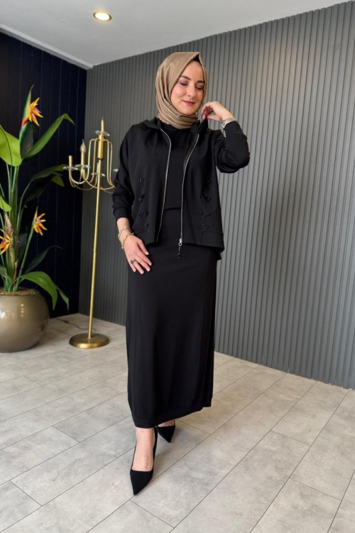 Luna 3lü Etekli Bambu Takım Siyah