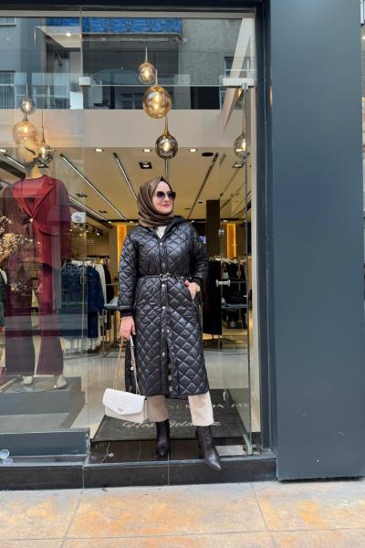 Levidor İnce Dolum Kapitone Mont Siyah