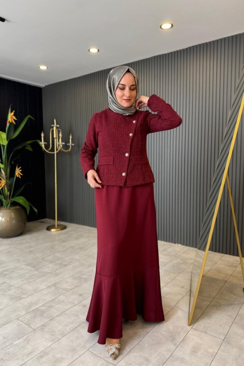 Tüvit Ceket Elbise Bordo