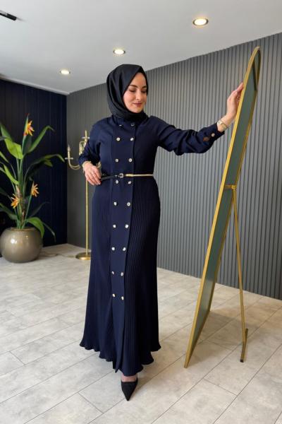 Pilise Detaylı Venessa Elbise Lacivert