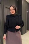 Anjelik Apoletli Kısa Ceket Siyah