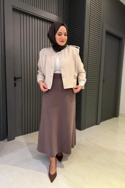 Anjelik Apoletli Kısa Ceket Taş Rengi