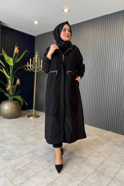 Kapüşonlu Dubai Garnili Çelik Kap Siyah