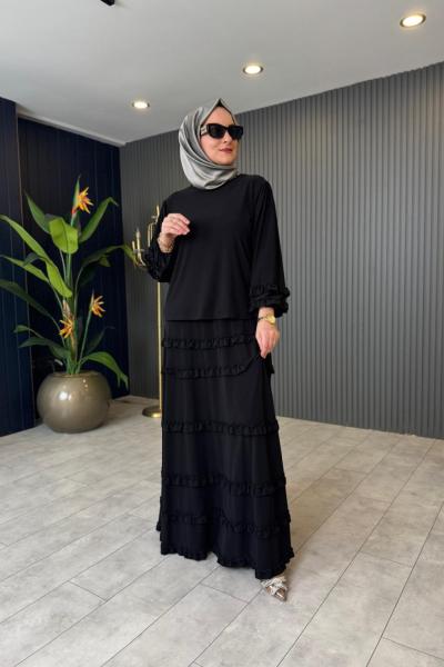 Fırfır Detaylı Efsun Etekli Takım Siyah