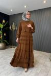 Fırfır Detaylı Efsun Etekli Takım Kahverengi