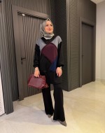 Geometrik Desenli Pantolonlu Takım Siyah