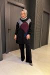 Geometrik Desenli Pantolonlu Takım Siyah
