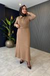 Süet Garnili Kaşmir Elbise Camel
