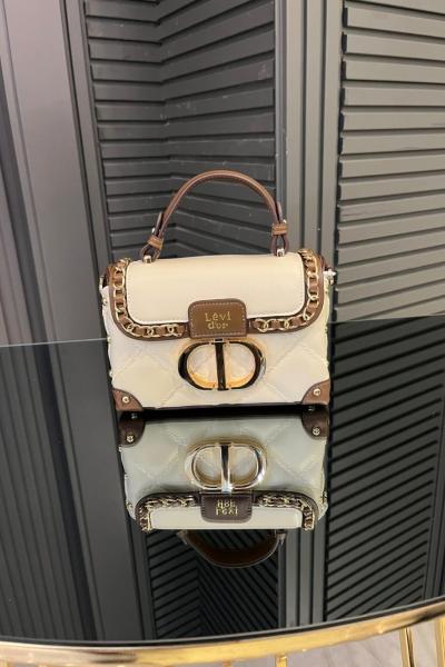 Zincir Detaylı Kulplu Çanta Krem