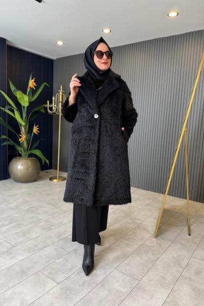 Keçe Oversize Kaban Siyah