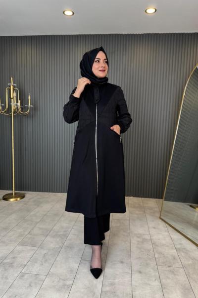 Fermuar ve Çıtçıt Detaylı Kap Siyah