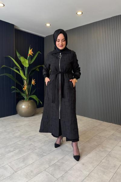 Aylina Kuşaklı Fermuar Detaylı Kap Siyah