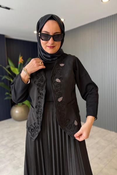 Ceremony Nakışlı Süet Yelek Siyah