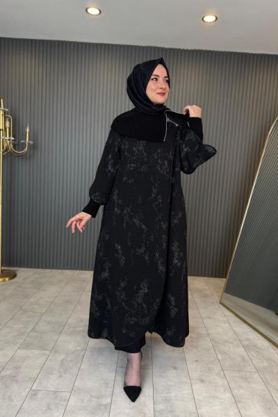 Simli Deri Biye Detaylı Kap Siyah