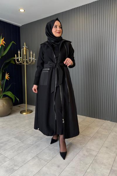 Fitilli Örme Triko Detaylı Kap Siyah