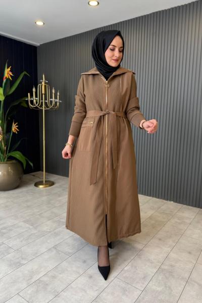 Fitilli Örme Triko Detaylı Kap Vizon