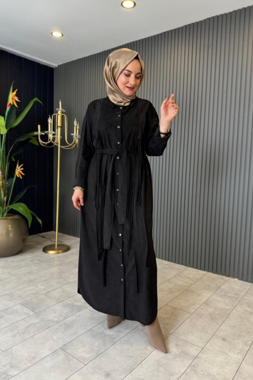 Süet Gömlek Elbise Siyah