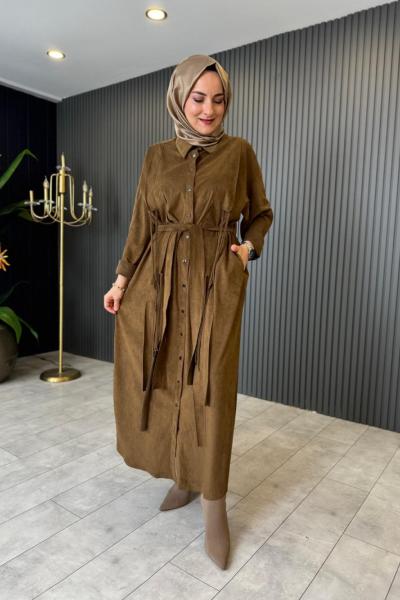 Süet Gömlek Elbise Haki