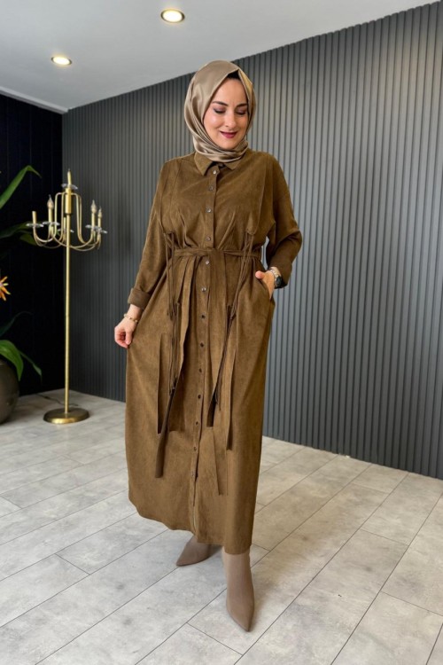 Süet Gömlek Elbise Haki