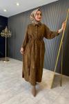 Süet Gömlek Elbise Haki
