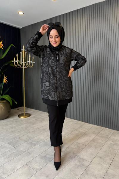 Orhan Taş Detaylı Jakar Ceket İndigo Mavi