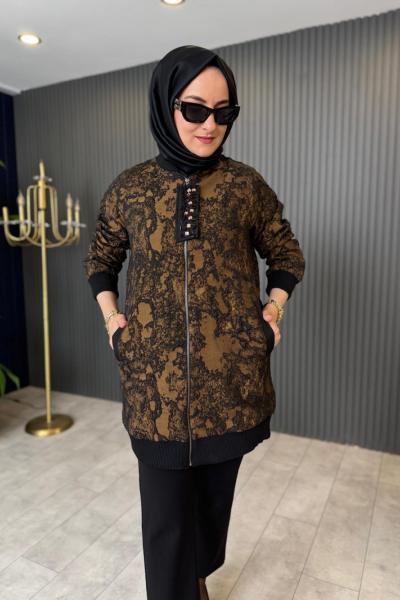 Orhan Taş Detaylı Jakar Ceket Acıkahve