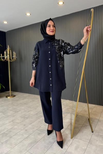 Orhan Jakar Detaylı Pantolon Takım Lacivert