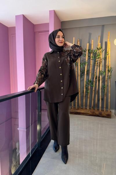 Orhan Jakar Detaylı Pantolon Takım Kahverengi