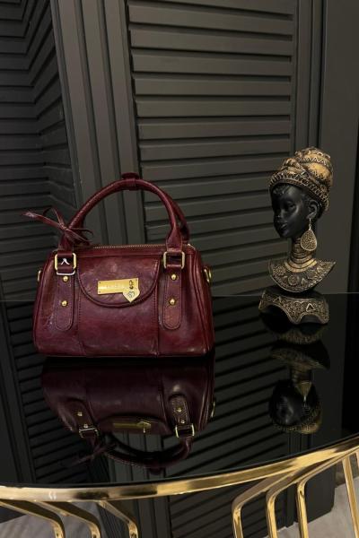 Gold Aksesuarlı Kurdele Detaylı Çanta Bordo