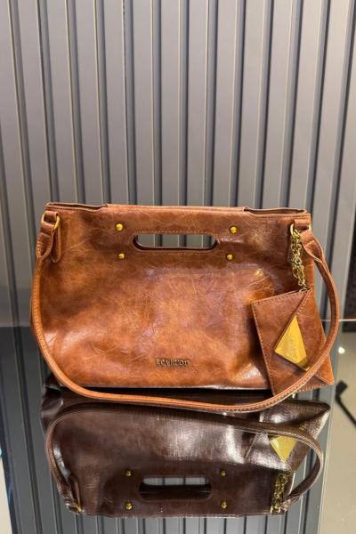 Cüzdan Aksesuarlı El Ve Omuz Çantası Taba