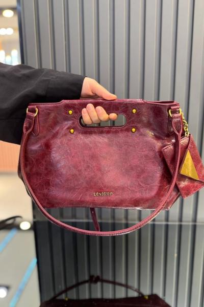 Cüzdan Aksesuarlı El Ve Omuz Çantası Bordo