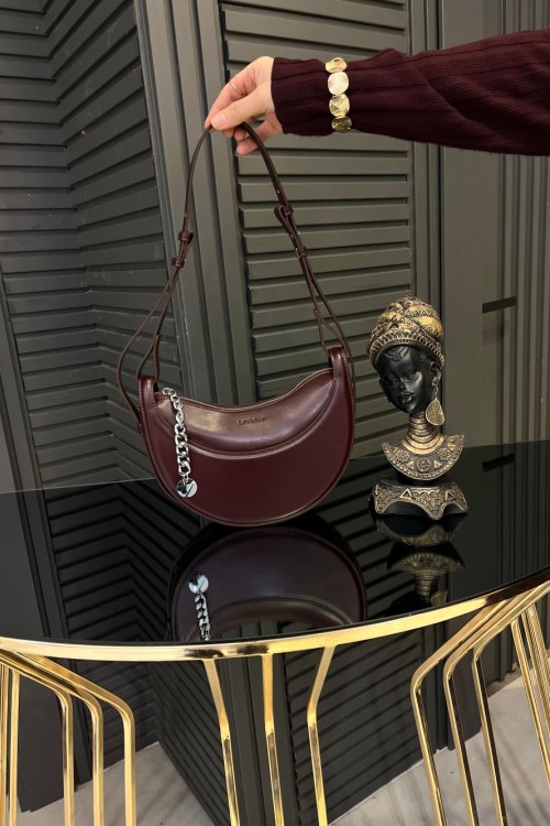 Metal Aksesuarlı Oval Çanta Bordo