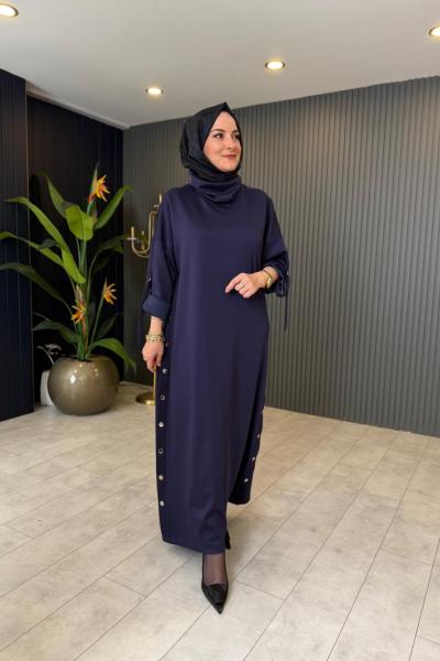 Yanları Çıtçıt Detaylı Oysho Elbise Lacivert
