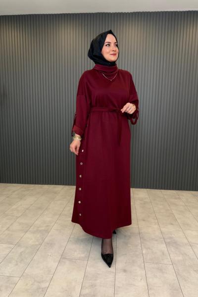 Yanları Çıtçıt Detaylı Oysho Elbise Bordo