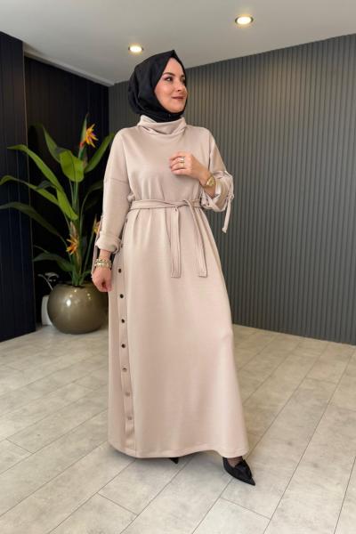 Yanları Çıtçıt Detaylı Oysho Elbise Bej