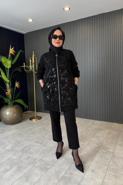 Pul Payet İşlemeli Ceket Siyah