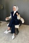 Angora Detaylı Yelekli Takım Lacivert