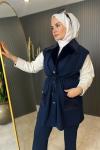 Angora Detaylı Yelekli Takım Lacivert