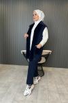 Angora Detaylı Yelekli Takım Lacivert