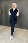 Angora Detaylı Yelekli Takım Lacivert