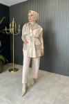 Angora Detaylı Yelekli Takım Bej