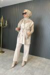 Angora Detaylı Yelekli Takım Bej