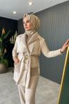 Angora Detaylı Yelekli Takım Bej